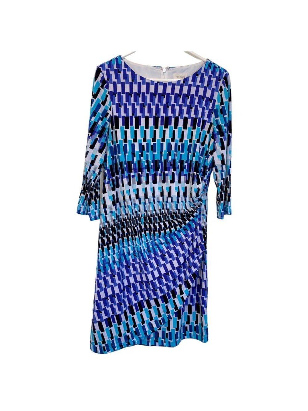 Chicos Geometric Print Dress Size 12/L Polyester/Spandex